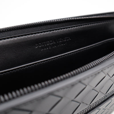 Intrecciato Document Case with Wristlet Small Black Leather