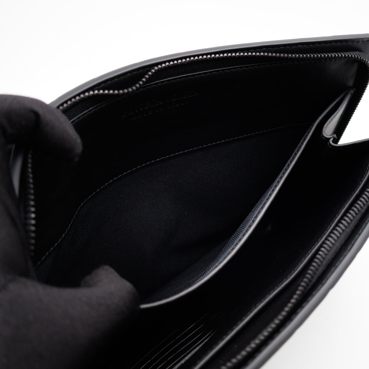 Intrecciato Document Case with Wristlet Small Black Leather