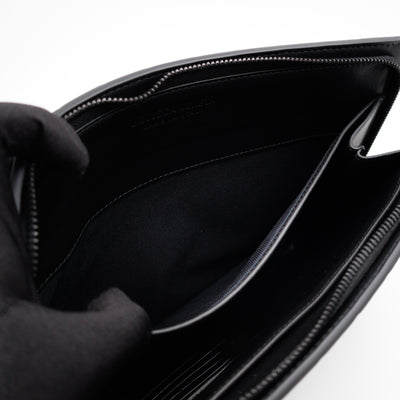 Intrecciato Document Case with Wristlet Small Black Leather