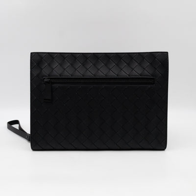 Intrecciato Document Case with Wristlet Small Black Leather