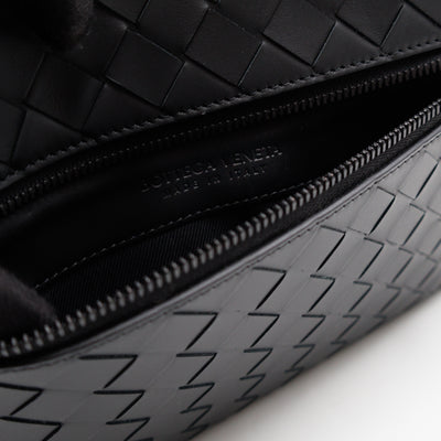 Intrecciato Document Case with Wristlet Small Black Leather