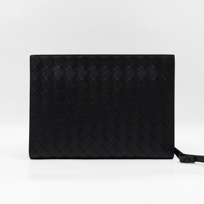 Intrecciato Document Case with Wristlet Small Black Leather
