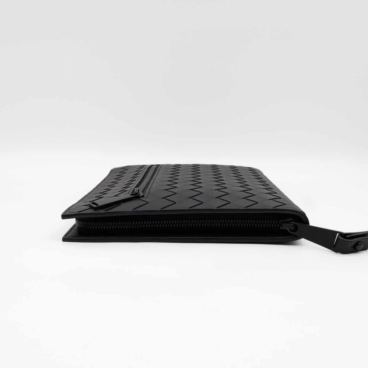 Intrecciato Document Case with Wristlet Small Black Leather