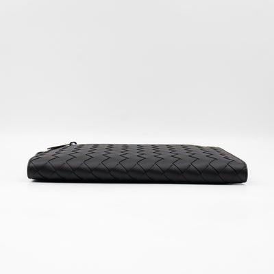 Intrecciato Document Case with Wristlet Small Black Leather