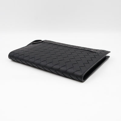 Intrecciato Document Case with Wristlet Small Black Leather
