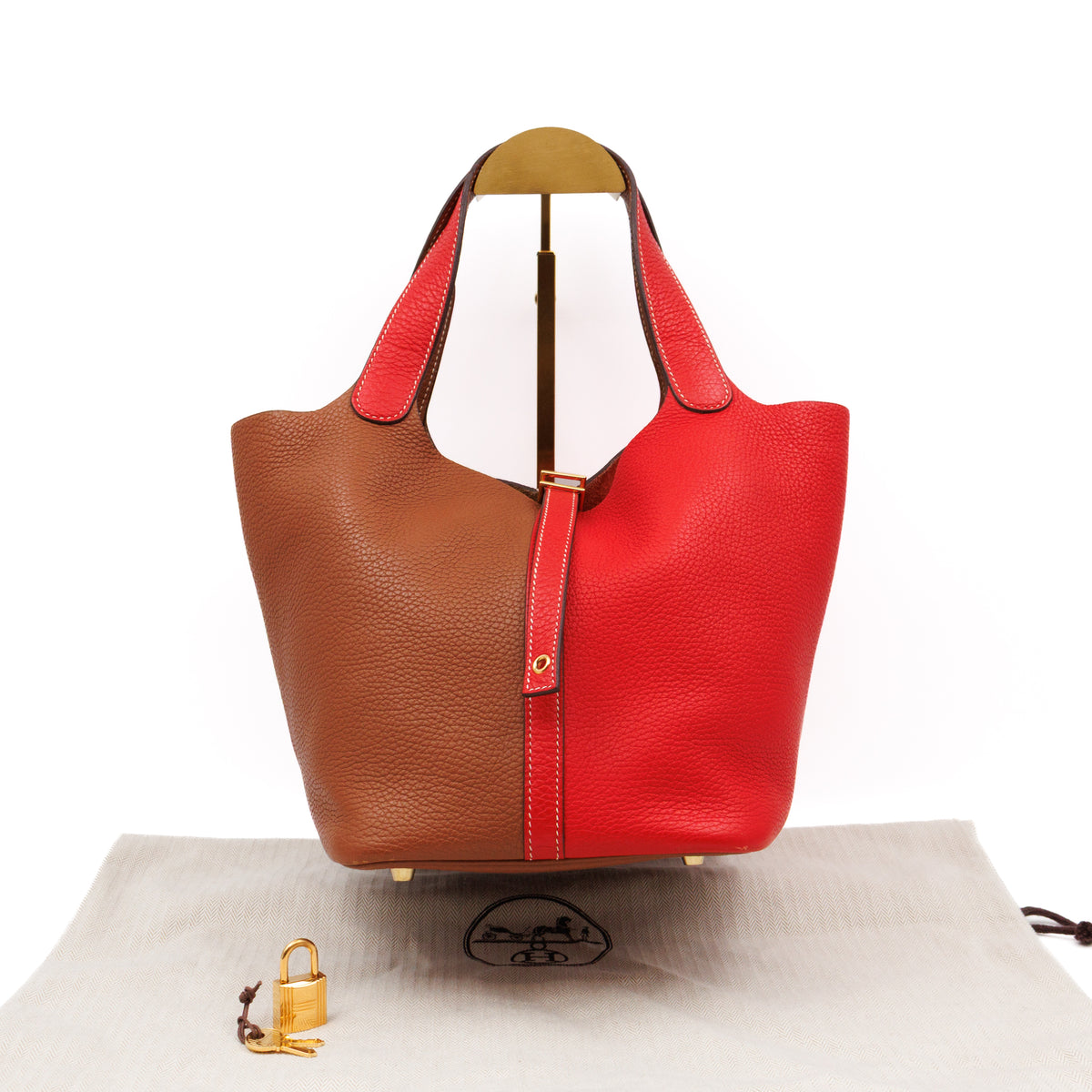 Picotin Lock 22 Red & Brown Taurillon Clemence