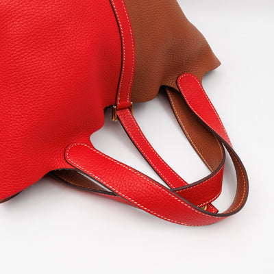 Picotin Lock 22 Red & Brown Taurillon Clemence