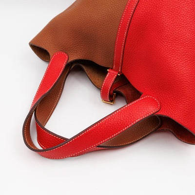 Picotin Lock 22 Red & Brown Taurillon Clemence