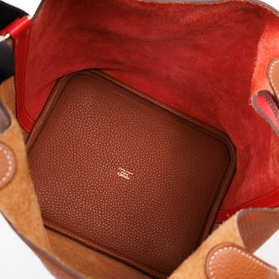 Picotin Lock 22 Red & Brown Taurillon Clemence