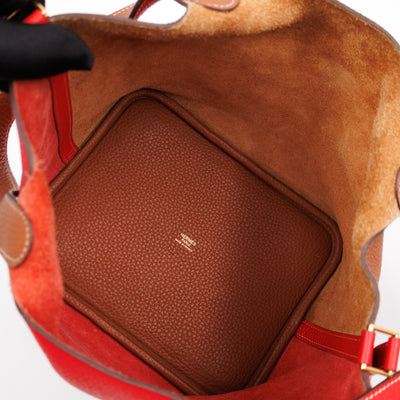 Picotin Lock 22 Red & Brown Taurillon Clemence