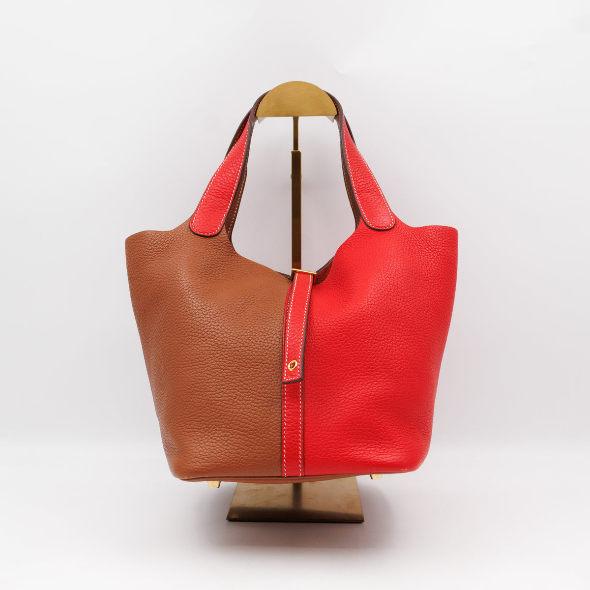 Picotin Lock 22 Red & Brown Taurillon Clemence