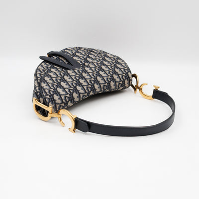 Saddle Bag Medium Blue Dior Oblique Jacquard