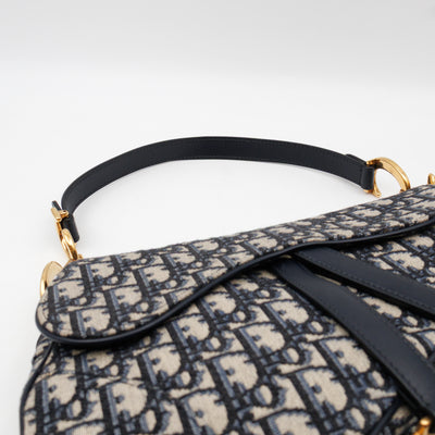 Saddle Bag Medium Blue Dior Oblique Jacquard