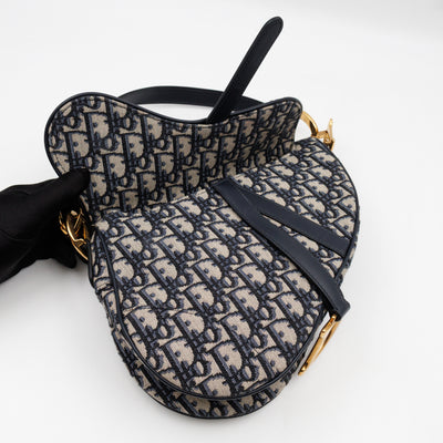 Saddle Bag Medium Blue Dior Oblique Jacquard