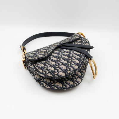 Saddle Bag Medium Blue Dior Oblique Jacquard