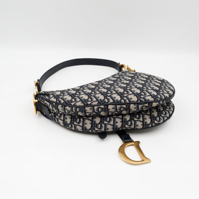 Saddle Bag Medium Blue Dior Oblique Jacquard