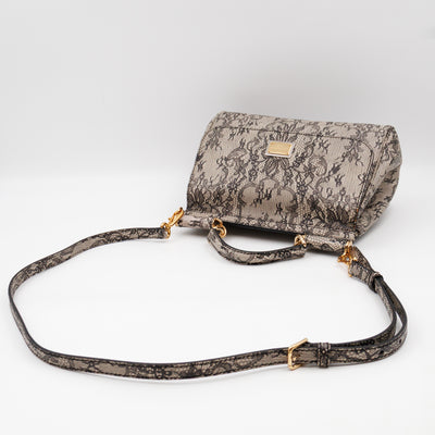 Sicily Large Beige Black Lace Print Leather