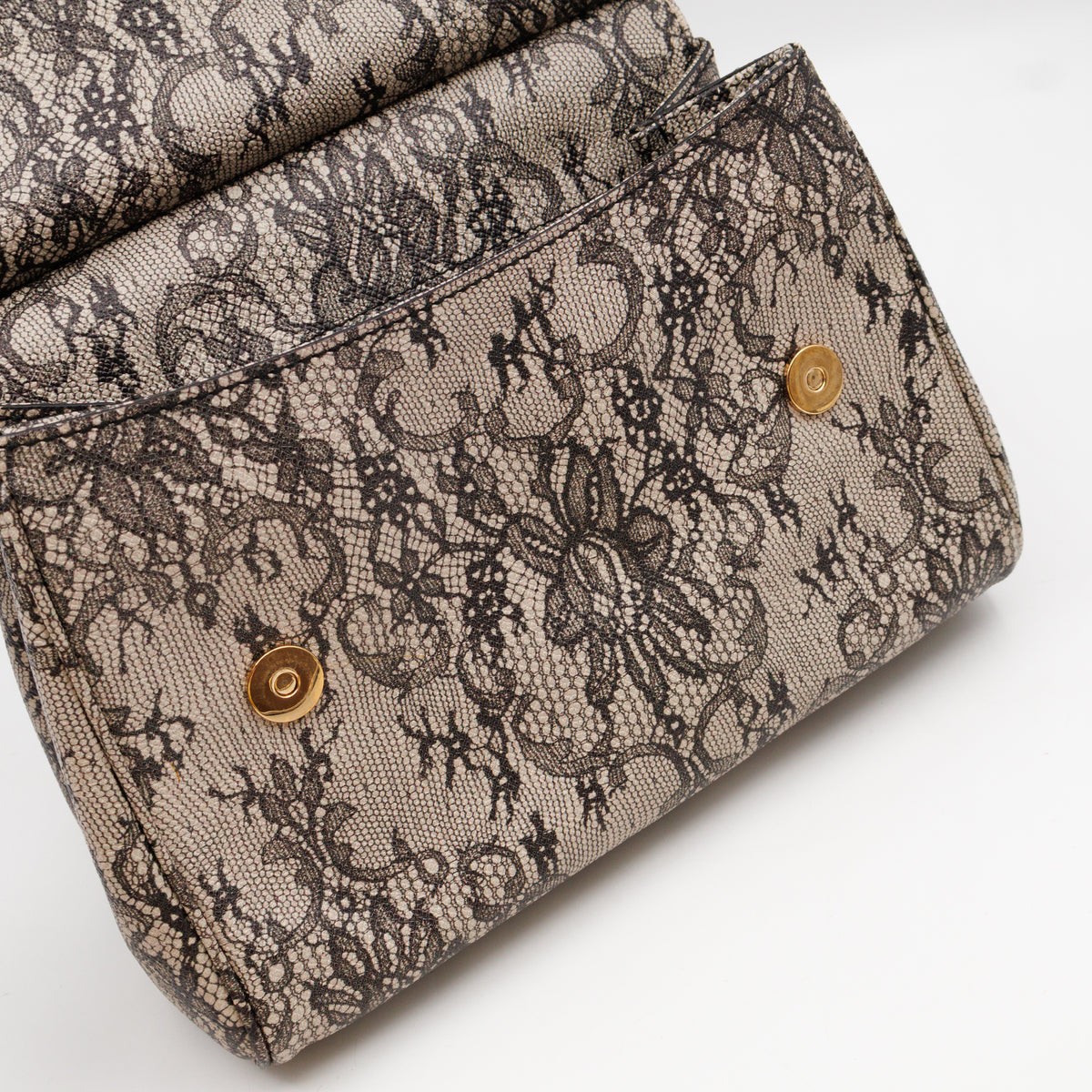 Sicily Large Beige Black Lace Print Leather
