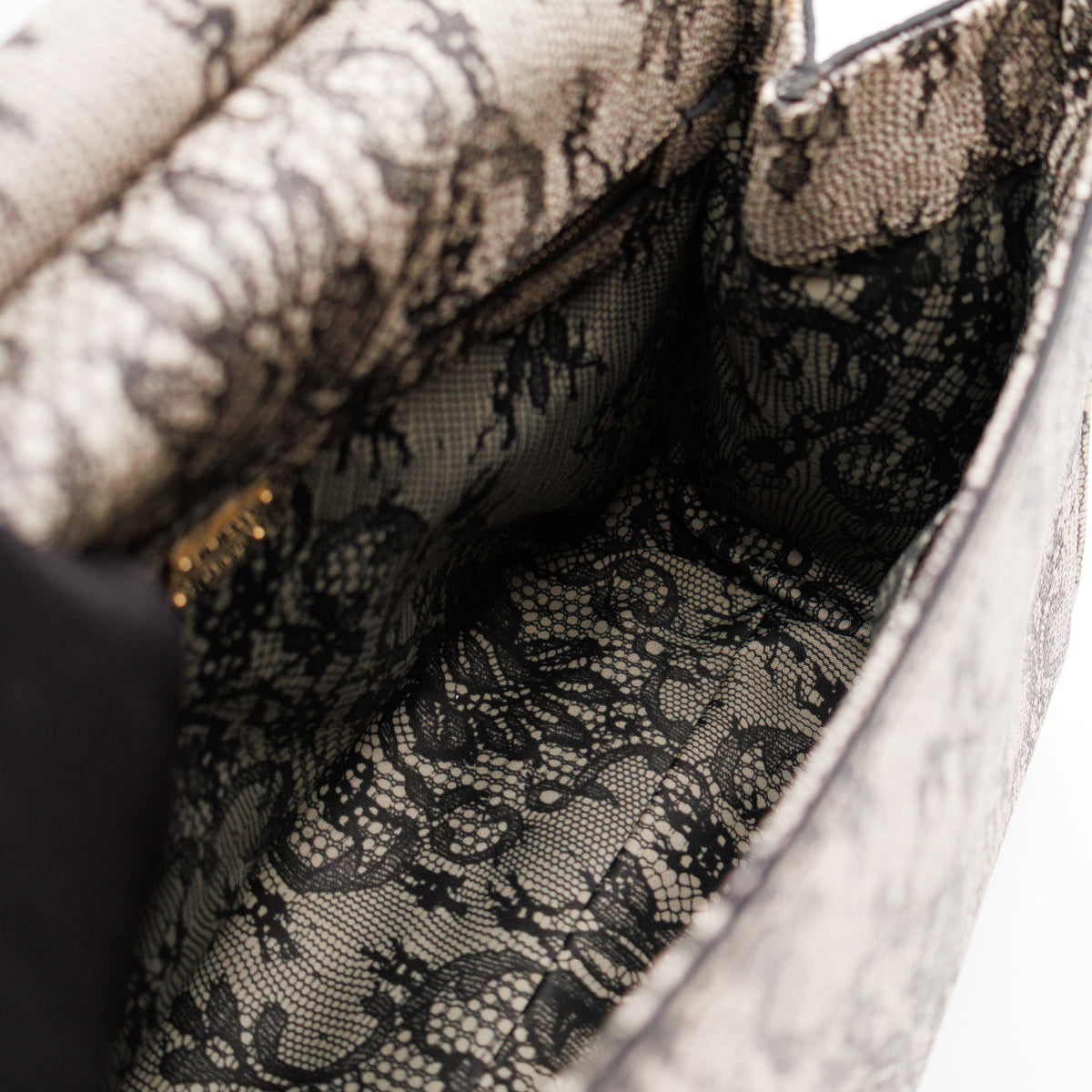Sicily Large Beige Black Lace Print Leather