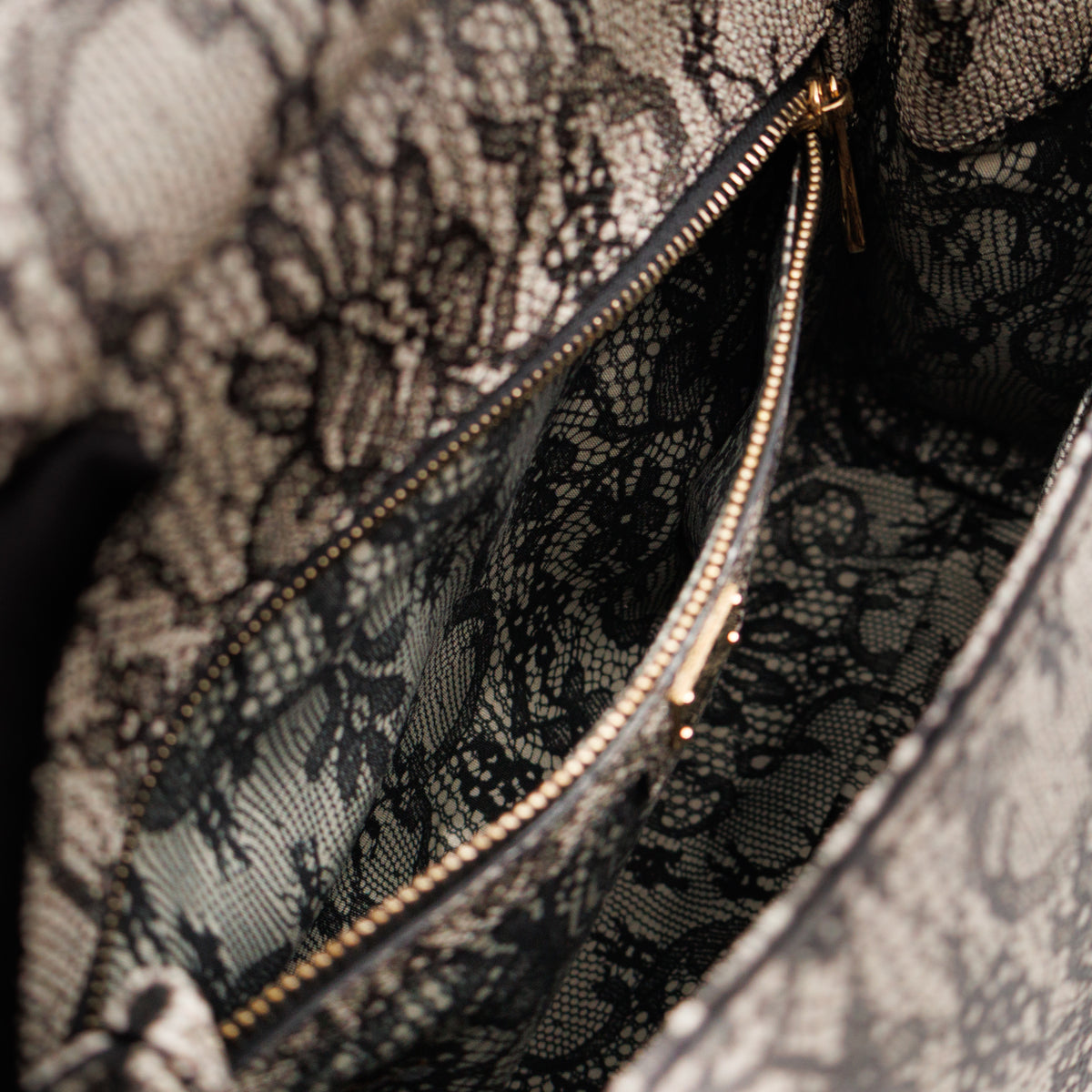 Sicily Large Beige Black Lace Print Leather