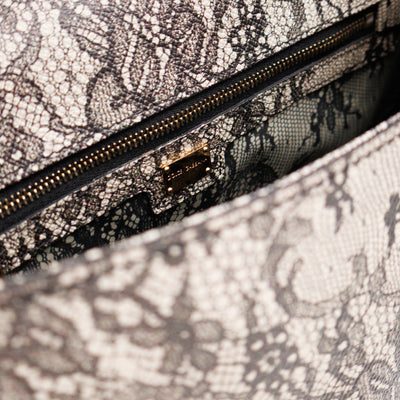 Sicily Large Beige Black Lace Print Leather