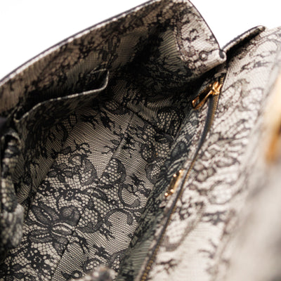 Sicily Large Beige Black Lace Print Leather