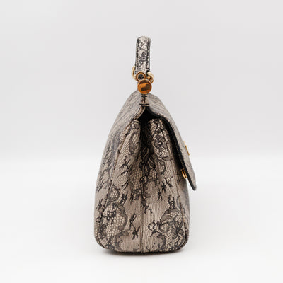 Sicily Large Beige Black Lace Print Leather