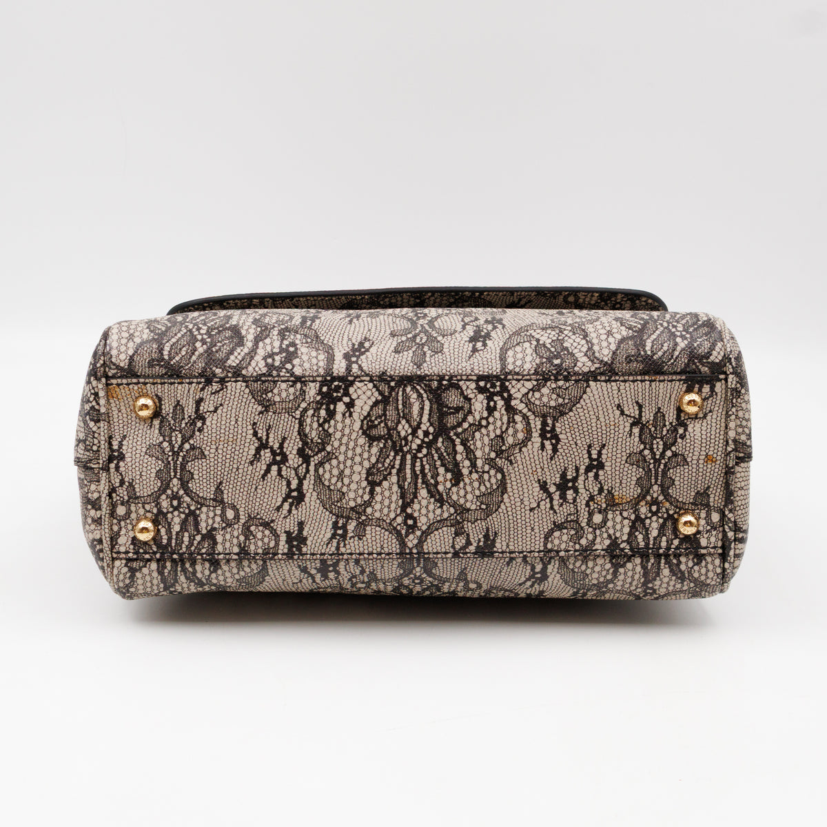 Sicily Large Beige Black Lace Print Leather