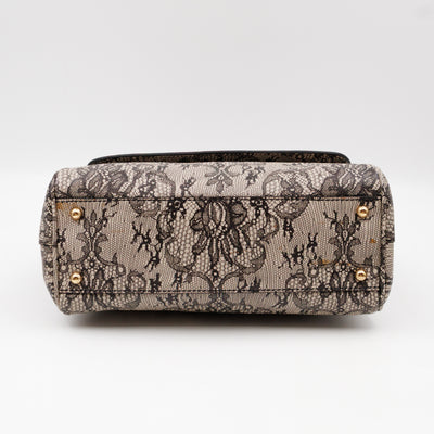 Sicily Large Beige Black Lace Print Leather