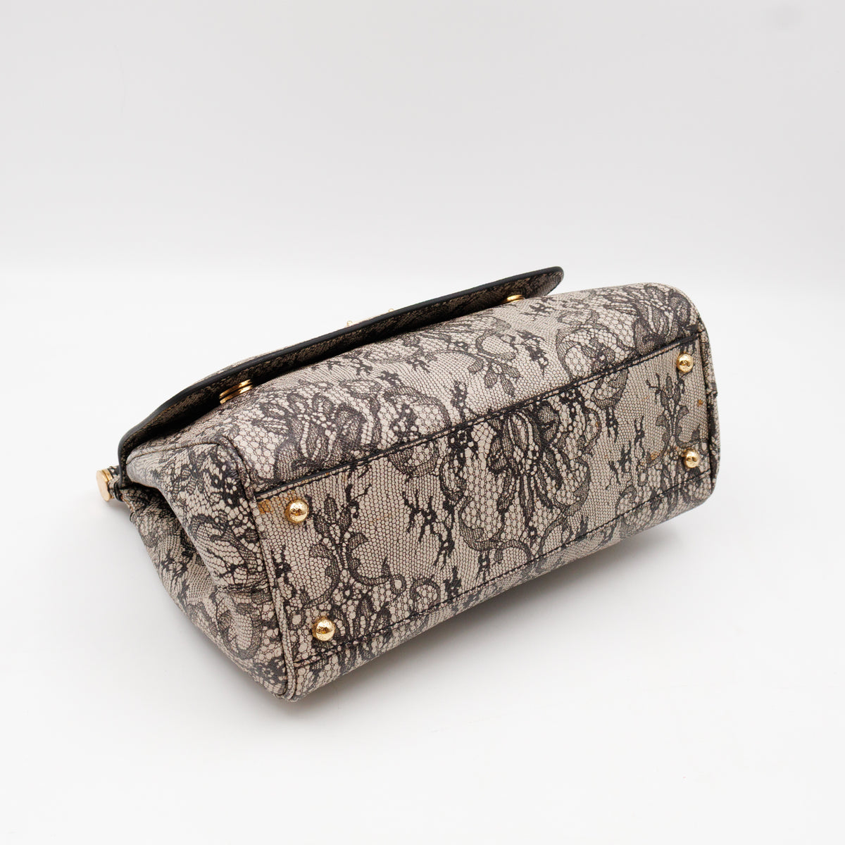 Sicily Large Beige Black Lace Print Leather