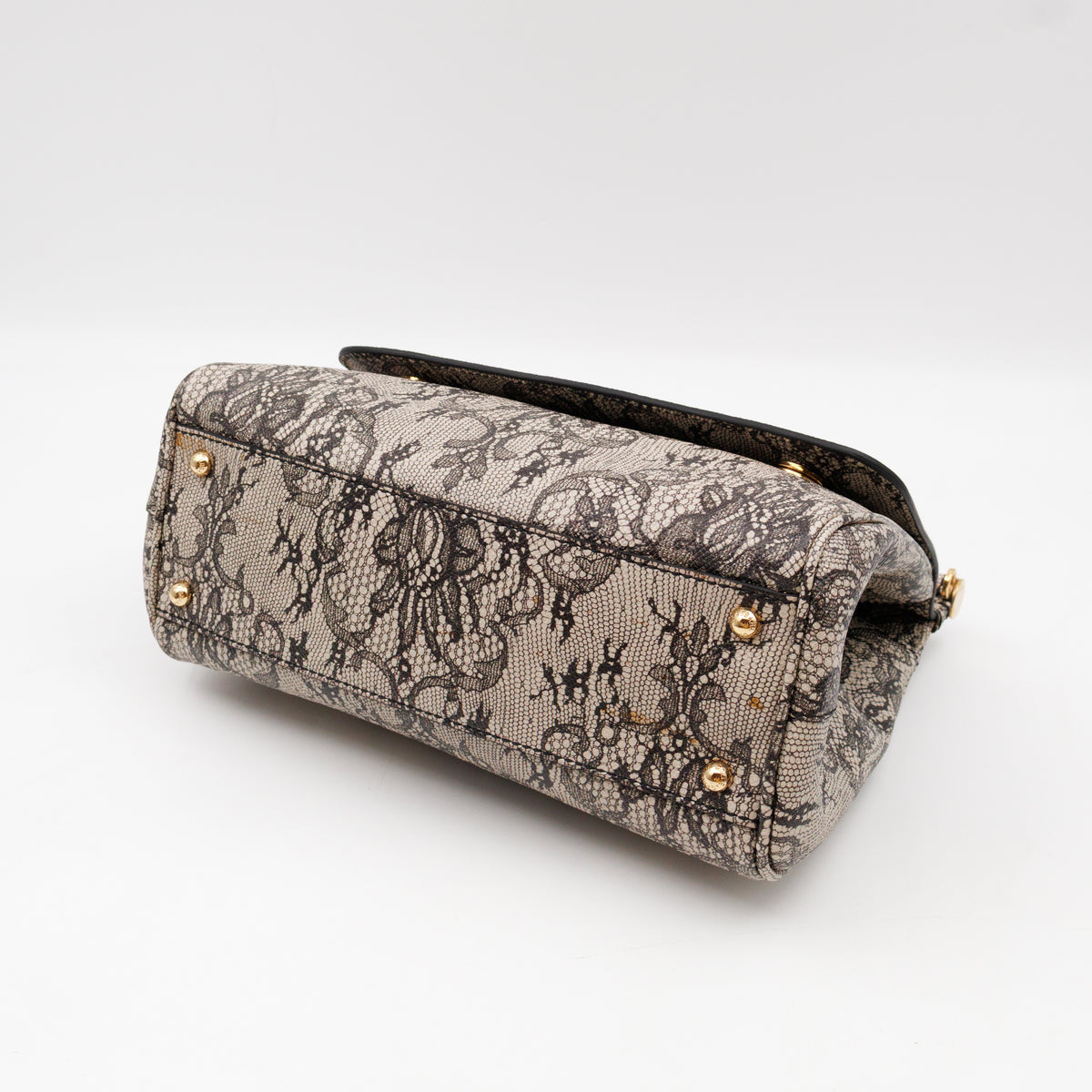 Sicily Large Beige Black Lace Print Leather