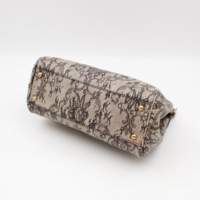 Sicily Large Beige Black Lace Print Leather