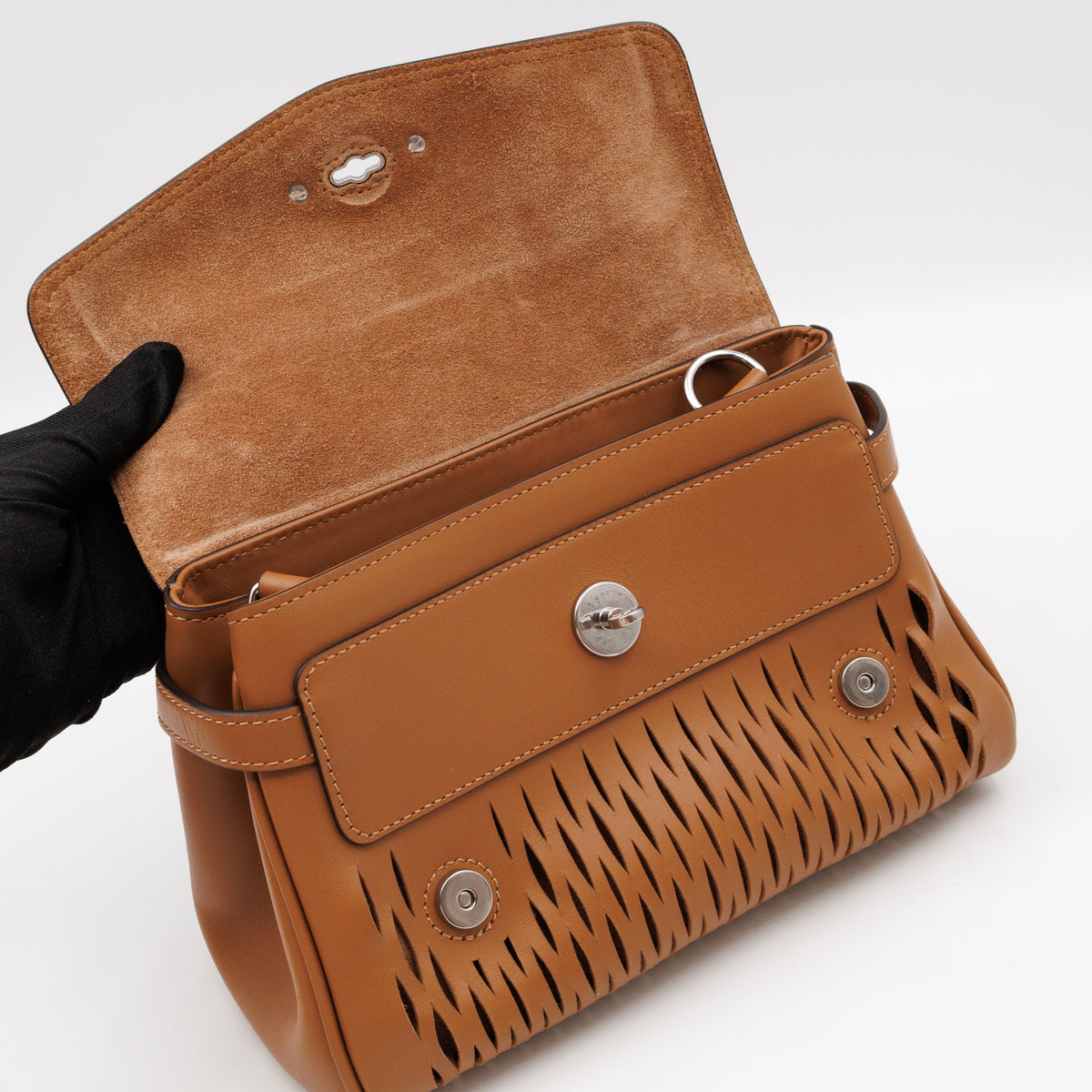 Mini Alexa Teak Mesh Smooth Calfskin Leather