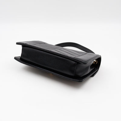 Reversed Chevron Flap Bag Black Quilted Lambskin Leather