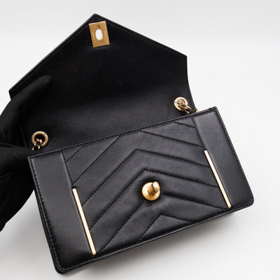 Reversed Chevron Flap Bag Black Quilted Lambskin Leather