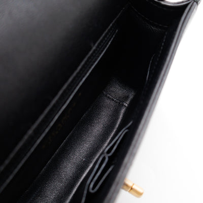 Reversed Chevron Flap Bag Black Quilted Lambskin Leather
