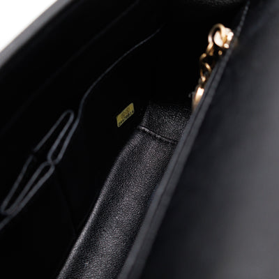 Reversed Chevron Flap Bag Black Quilted Lambskin Leather