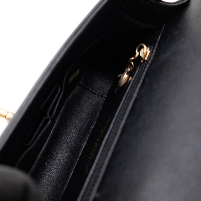 Reversed Chevron Flap Bag Black Quilted Lambskin Leather