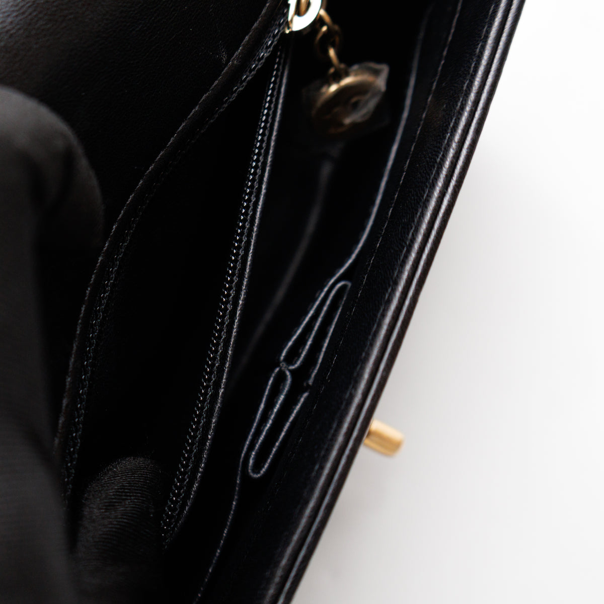 Reversed Chevron Flap Bag Black Quilted Lambskin Leather