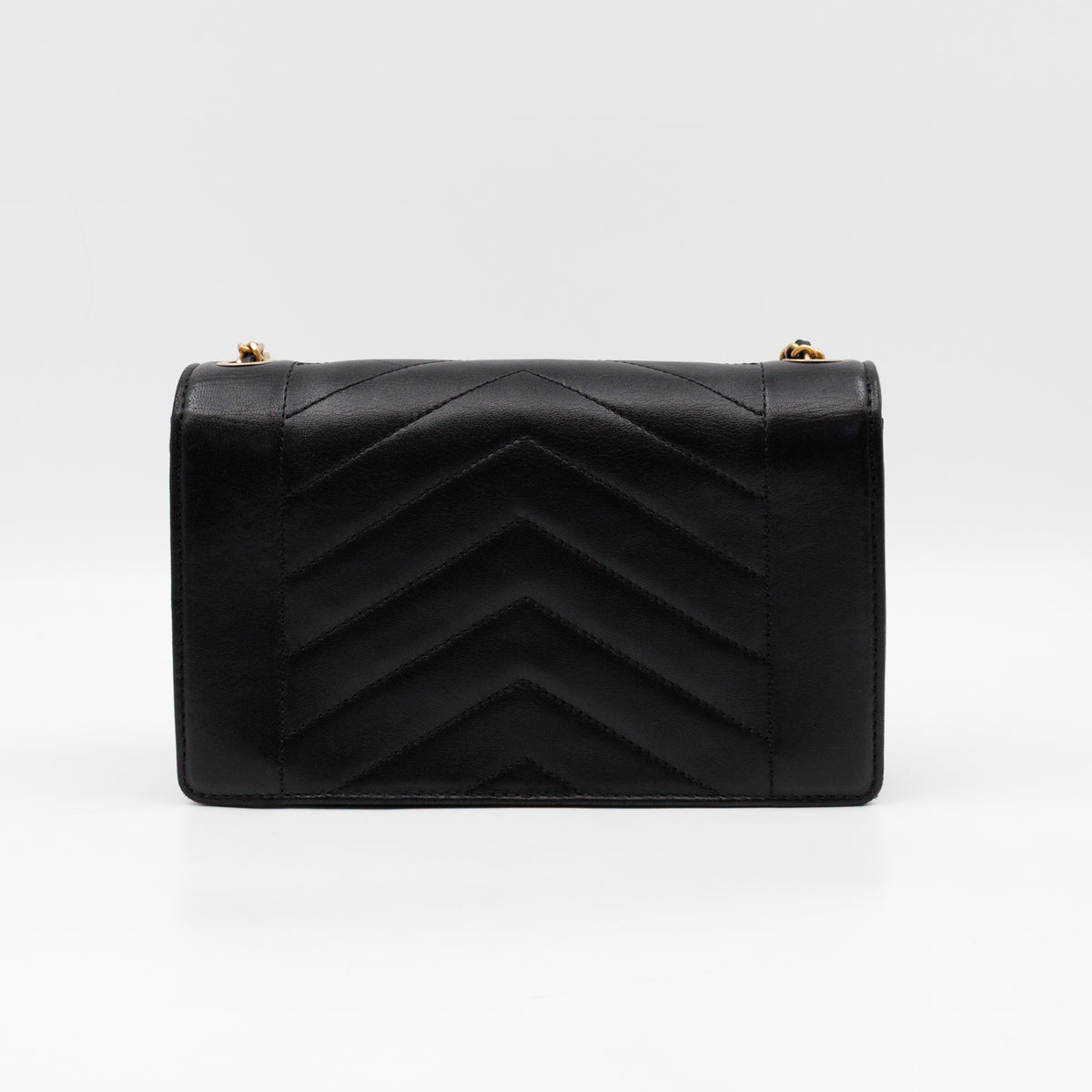 Reversed Chevron Flap Bag Black Quilted Lambskin Leather