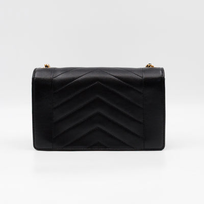 Reversed Chevron Flap Bag Black Quilted Lambskin Leather