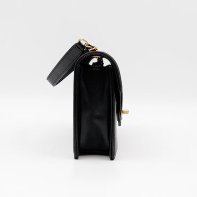 Reversed Chevron Flap Bag Black Quilted Lambskin Leather