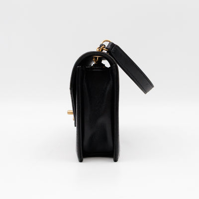 Reversed Chevron Flap Bag Black Quilted Lambskin Leather