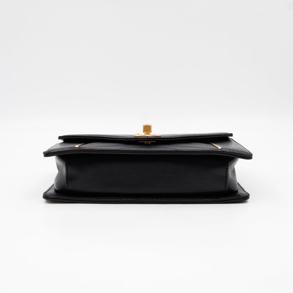 Reversed Chevron Flap Bag Black Quilted Lambskin Leather