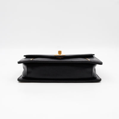 Reversed Chevron Flap Bag Black Quilted Lambskin Leather