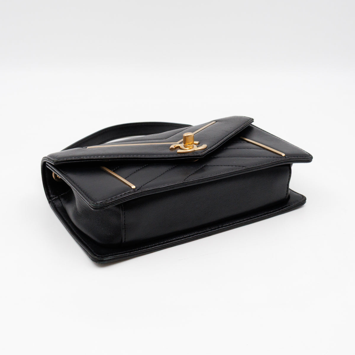 Reversed Chevron Flap Bag Black Quilted Lambskin Leather