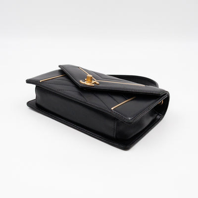 Reversed Chevron Flap Bag Black Quilted Lambskin Leather