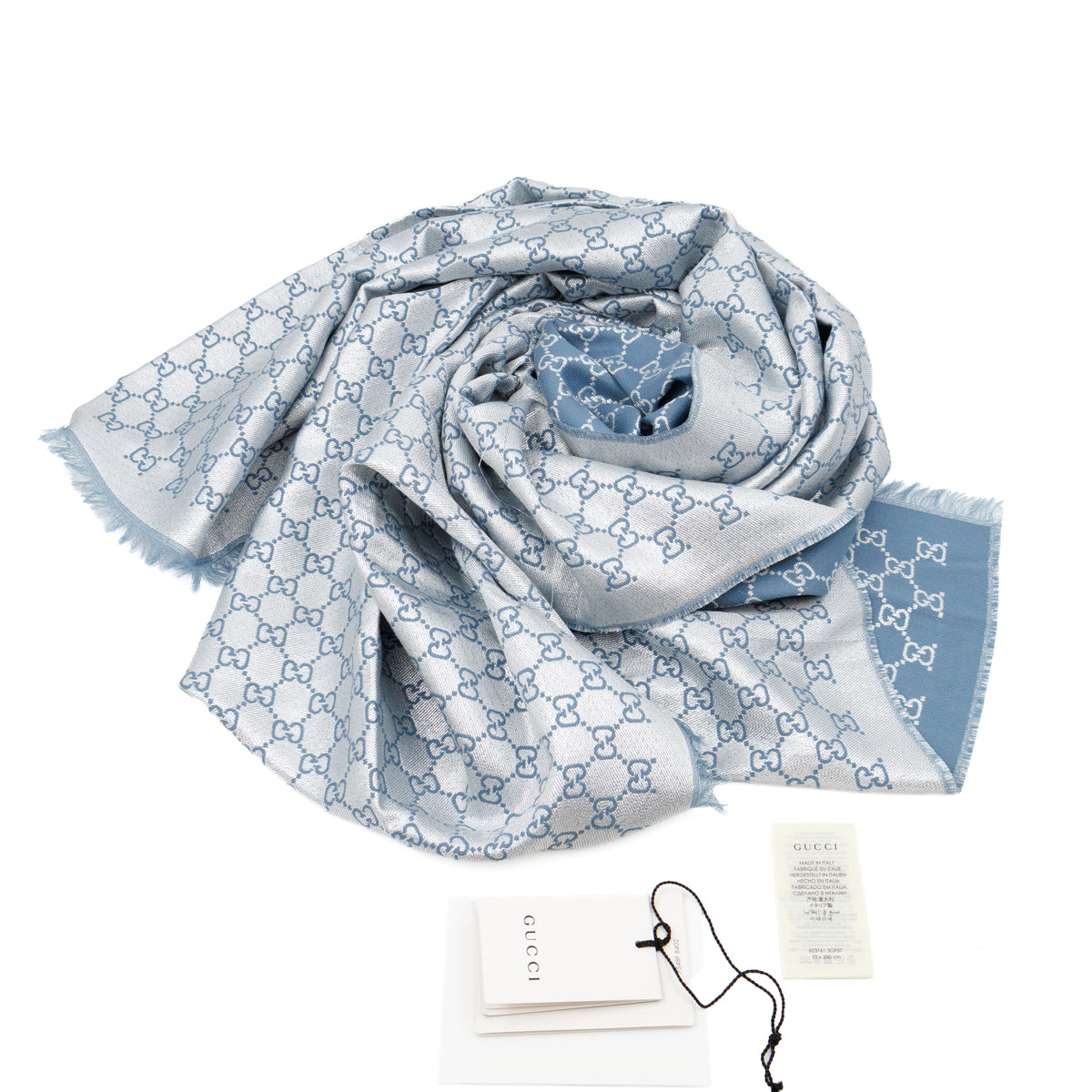 Metallic Guccissima Scarf Periwinkle Silver