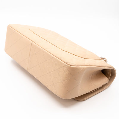 Classic Double Flap Jumbo Beige Caviar Leather