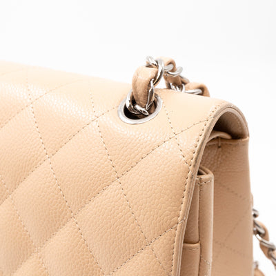 Classic Double Flap Jumbo Beige Caviar Leather